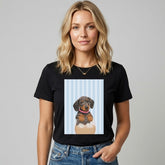Camiseta manga corta negra estampada perro azul - Bambú Rosa Joyas y Accesorios