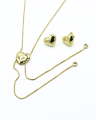 Set Aretes Y Collar Corazón Corbatin Latidos Dorado