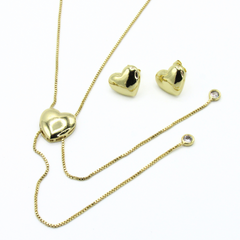 Set Aretes Y Collar Corazón Corbatin Dorado Latidos