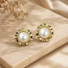 Aretes Topos Bola Perla Dorados Florecer - Bambú Rosa Joyas y Accesorios