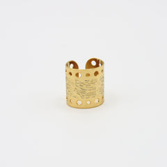 Anillo Cebra Grabado Dorado - Bambú Rosa Joyas y Accesorios