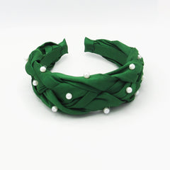 Diadema Perlas Tejido Trenza Verde - Bambú Rosa Joyas y Accesorios