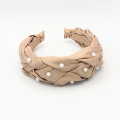 Diadema Perlas Tejido Trenza Café - Bambú Rosa Joyas y Accesorios