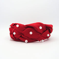 Diadema Perlas Trenzada Roja - Bambú Rosa Joyas y Accesorios