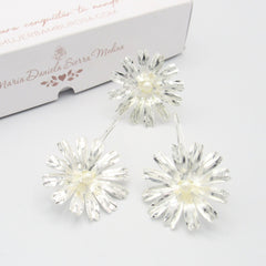 Set Anillo Y Aretes margaritas Plateadas - Bambú Rosa Joyas y Accesorios