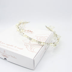 Diadema Perlas Cristal Botánica Plateada - Bambú Rosa Joyas y Accesorios