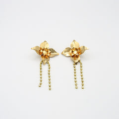 Aretes Flor 4 Petalos Cristal Visos Dorado - Bambú Rosa Joyas y Accesorios