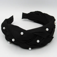 Diadema Perlas Tejido Trenza Negra Primavera - Bambú Rosa Joyas y Accesorios