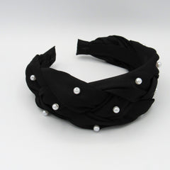 Diadema Perlas Tejido Trenza Negra Primavera - Bambú Rosa Joyas y Accesorios