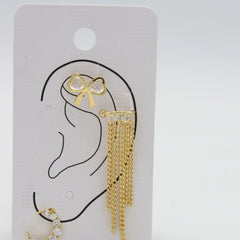 Set Earcuff x3 Moño, Luna y Cristal Cadenas Dorado
