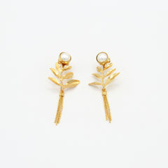 Aretes Topo y Hoja Ramada Perla Dorados - Bambú Rosa Joyas y Accesorios