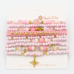 Set De Pulseras Tejida Estrella Rosado Musa