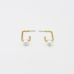 Aretes Candongas Cuadradas Perla Doradas