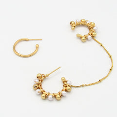 Set Earcuff + Candonga Balines y Perla Entorchados Dorado - Bambú Rosa Joyas y Accesorios