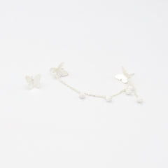 Set Earcuff + Topo Cadenas Mariposas Perlas Plateado