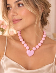 Maxi Collar Piedras Abaco Corazón Rosado Aura