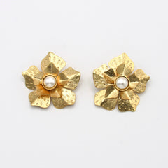 Aretes Maxi Topos Flor Perla Conexión Dorado - Bambú Rosa Joyas y Accesorios