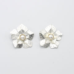 Aretes Maxi Topos Flor Perla Conexión Plateado
