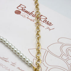 Collar Corbatín Esferas Conexión Perla Dorado