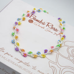 Collar Choker Flores Blanco Multicolor