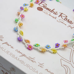 Collar Choker Flores Blanco Multicolor