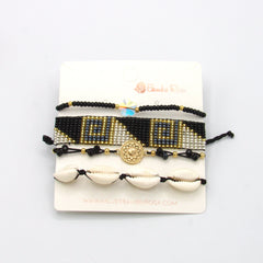 Set De Pulseras X4 Negro Espiral Concha Esencial