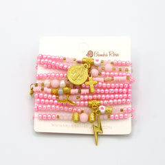 Set De Pulseras X10 Rosada Dijes Dorados