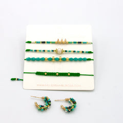 Set De Pulseras X4 Y Candongas Esencial Verde