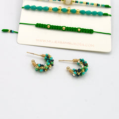 Set De Pulseras X4 Y Candongas Esencial Verde