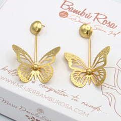 Aretes Mariposa Calada Conexión Balín Dorado - Bambú Rosa Joyas y Accesorios