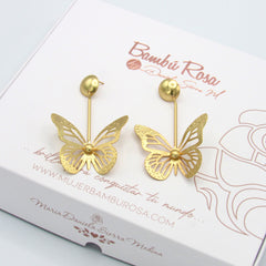 Aretes Mariposa Calada Conexión Balín Dorado - Bambú Rosa Joyas y Accesorios