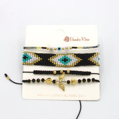Set De Pulseras X4 Ojo Turco Negras Esencial