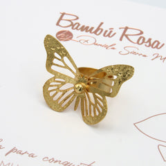 Anillo Maxi Mariposa Balín Dorado - Bambú Rosa Joyas y Accesorios