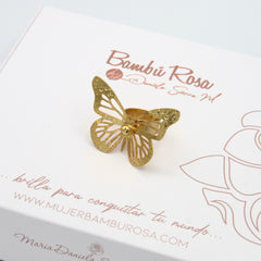 Anillo Maxi Mariposa Balín Dorado - Bambú Rosa Joyas y Accesorios