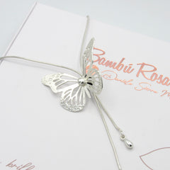 Collar Corbatín Mariposa Balín Plateado