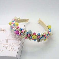 Diadema Recamada Flor Conexión Multicolor Neón