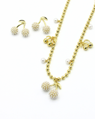 Set Collar y Aretes Cerezas Doradas Con Perlas