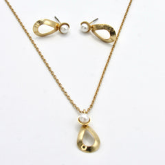 Set Collar Y Aretes Gota Perla Dorado