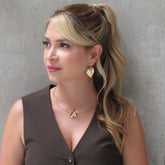 Set Collar Aro Y Aretes Ganchos Hoja Anturio Perla Dorado