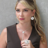 Set Collar Corbatin Y Aretes Semilla Perla Plateado