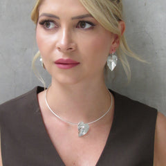 Collar Maxi Aro Dije Flor Perla Anturio Plateado