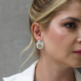 Aretes Maxi Topo Rosa Plateado