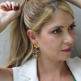 Aretes Flores Tejido Dorado-Multicolor