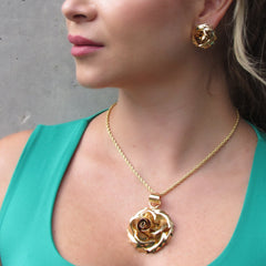 Set Collar Y Aretes Topos Rosa Dorado