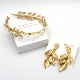 Set Aretes y Diadema Hojas Doradas