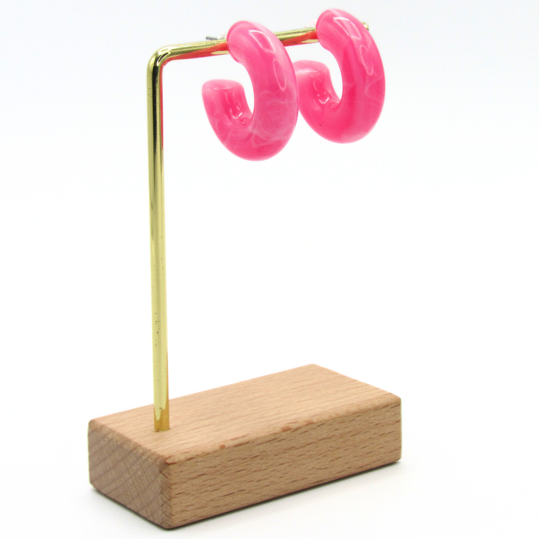 Aretes Candongas Resina Marmoleadas Colores - Bambú Rosa Joyas y Accesorios