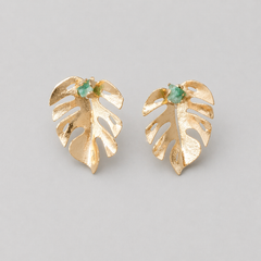 Aretes hoja Balazo esmeralda florecer - Bambú Rosa Joyas y Accesorios