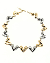 Collar Eslabones De Corazón Dorado Y Plateado