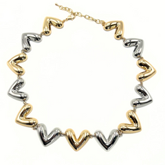 Set Collar y Aretes + Earcuff Corazón Dorado Y Plateado - Bambú Rosa Joyas y Accesorios
