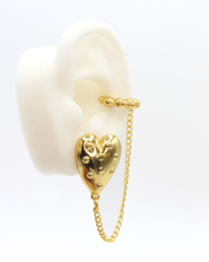 Aretes Topos + Ear Cuff Cadenas Corazón Dorados